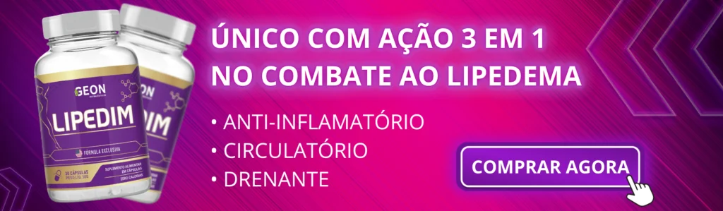 Banner convidando mulheres a conhecerem a página do suplemento Lipedim, com destaque para benefícios no alívio do lipedema.
